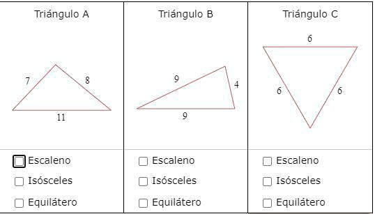 SOLVED: En cada triángulo, marcar todas las que correspondan. Triángulo ...