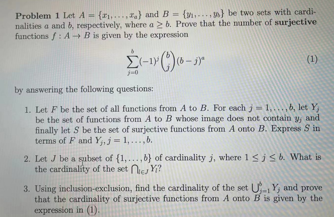 Solved problem 1 let a x1 xa and b y1 yb be two sets with