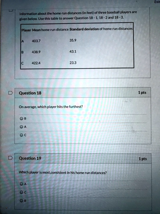 SOLVED Information about the home run distances (in feet) of three