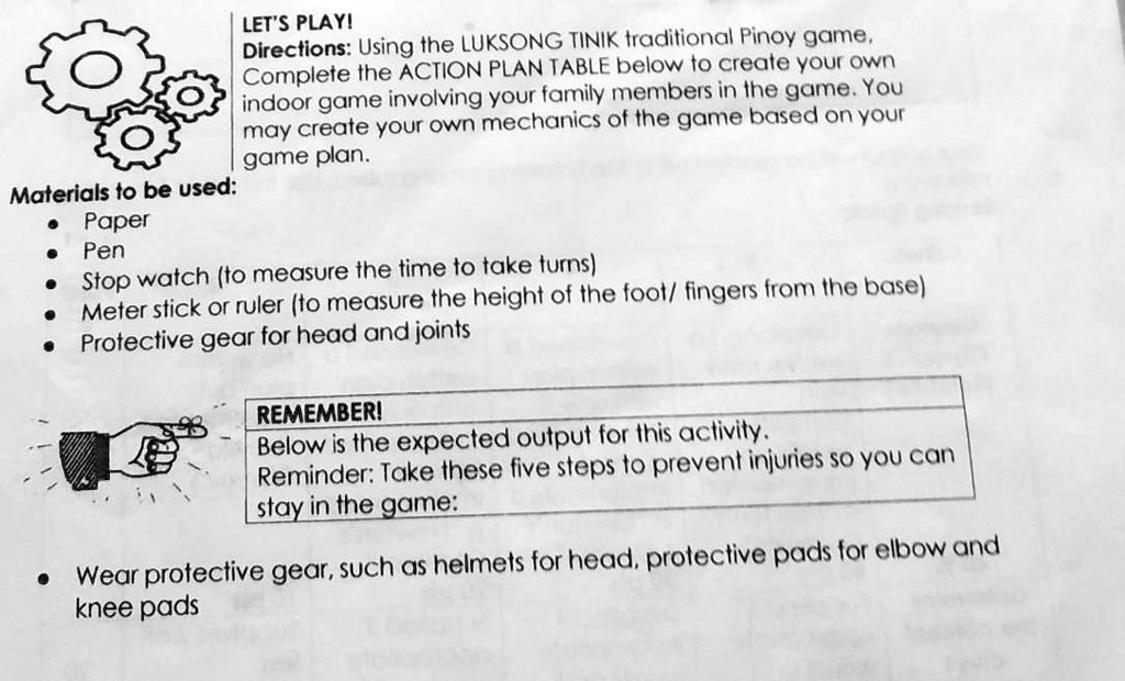 SOLVED LET'S PLAY! Directions Using the LUKSONG TINIK traditional Pinoy game, complete the