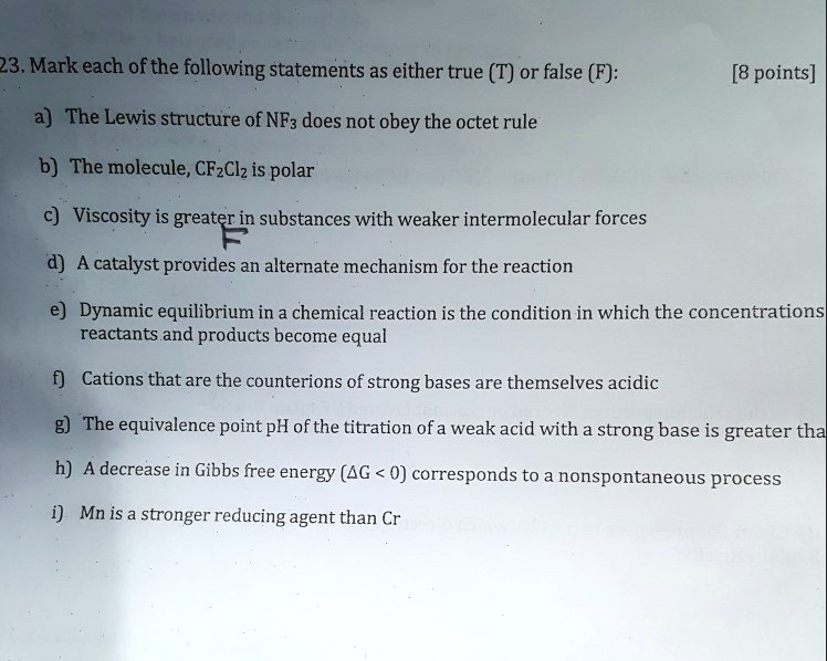 SOLVED 23.Mark each of the following statements as either true (T) or
