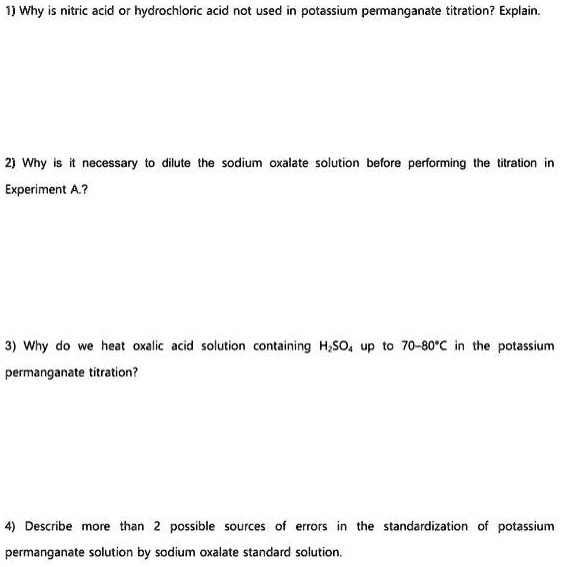 Solved This Is The Oxidation Reduction Titration Experiment Exp A Standardization Of 2348