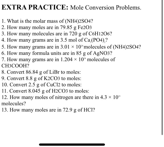 Mole conversion outlet problems