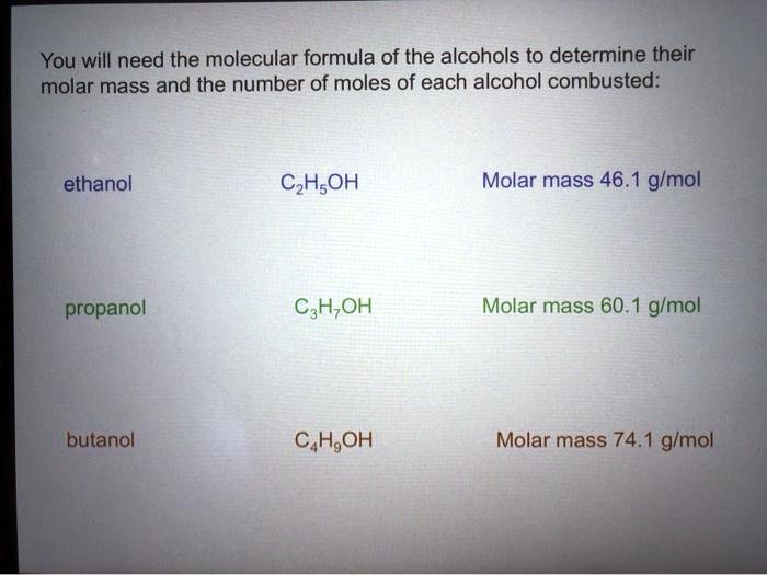 SOLVED You Will Need The Molecular Formula Of The Alcohols To solved-you-will-need-the-molecular-formula-of-the-alcohols-to