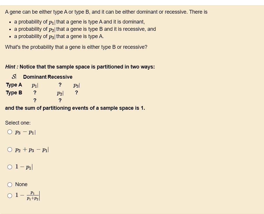 Solved a gene can be either type a or type b and it can be either