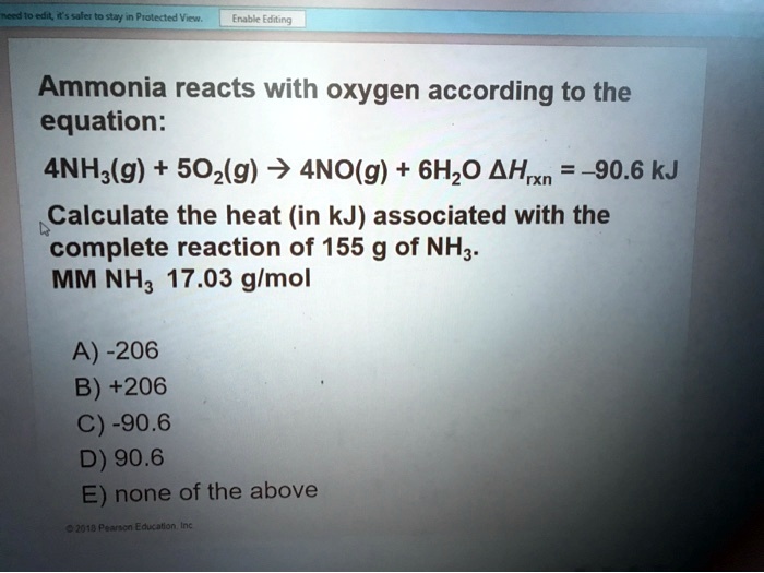 SOLVED: Prolected Ammonia Reacts With Oxygen According To The Equation ...