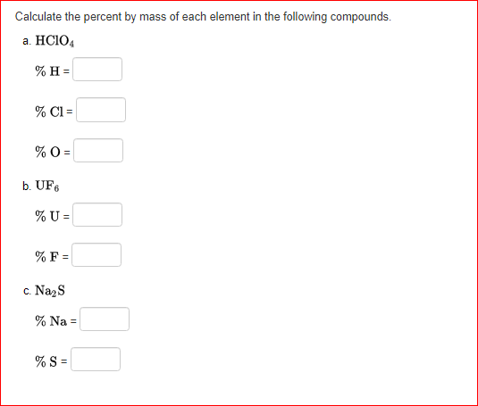 calculate the percent by mass of each element in hclo2