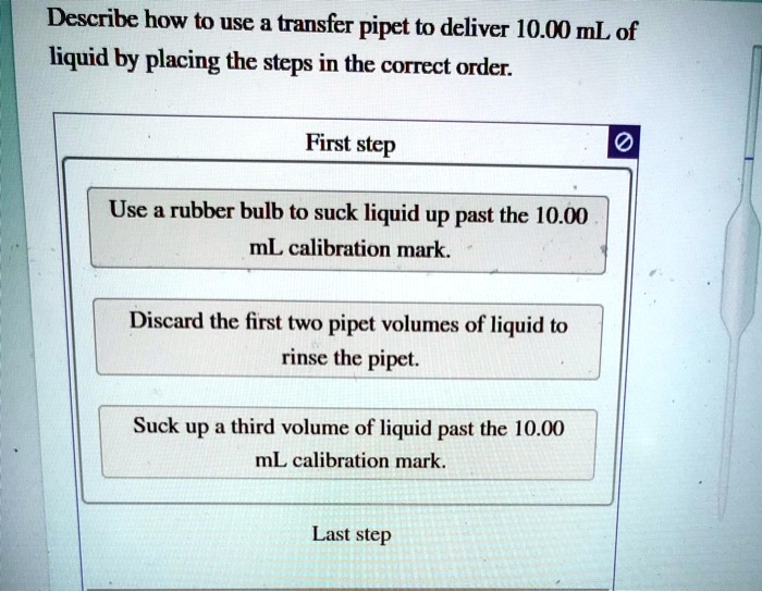 SOLVED Describe how to use transfer pipet to deliver 10.00 mL of