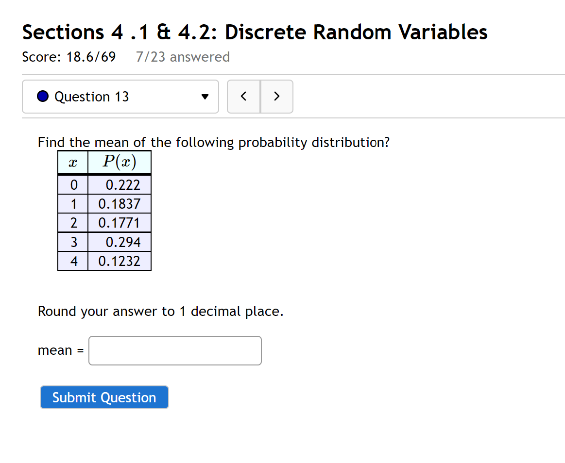 SOLVED Find the mean of the following probability distribution 