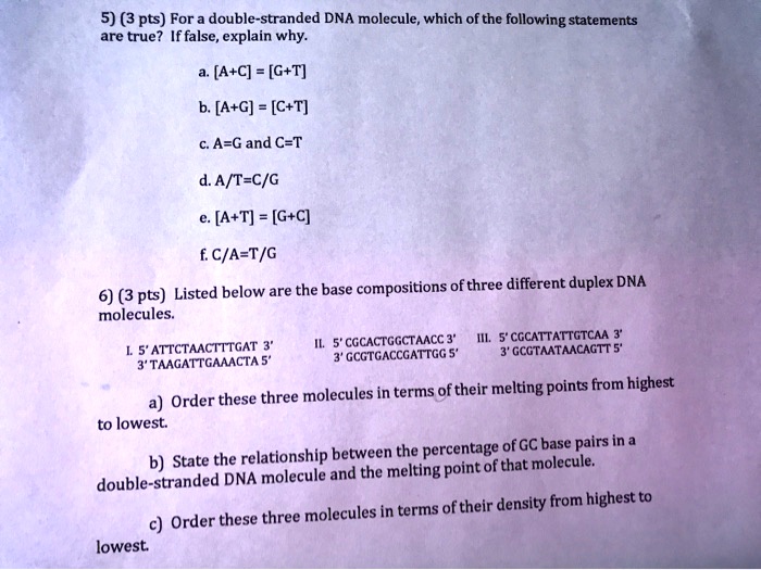 SOLVED5) (3 pts) For a doublestranded DNA molecule, which of the