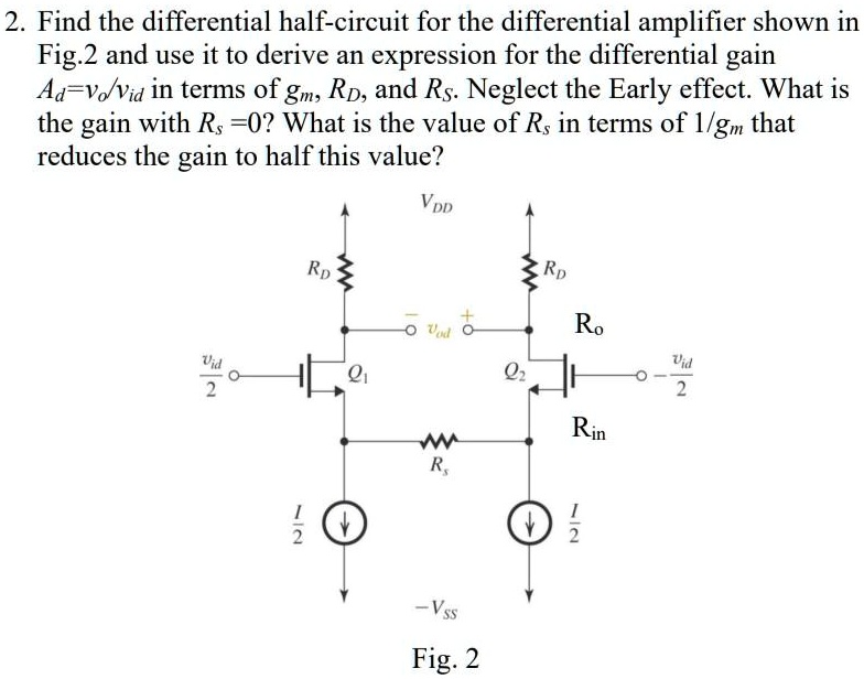 2. Find the differential halfcircuit for the differential amplifier
