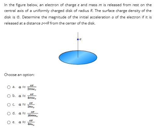 In the figure below, an electron of charge e and mass m is released ...