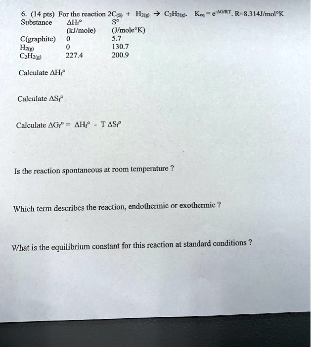 14 pts for the reaction 2cs hzte substance 4hp kjlmole jmolek cgraphite 57 hzt 1307 czhztg 2274 2009 czhztg kcq bgrt r 834jlmolk calculate ah calculate as calculate ag ah tas is the reaction 85267