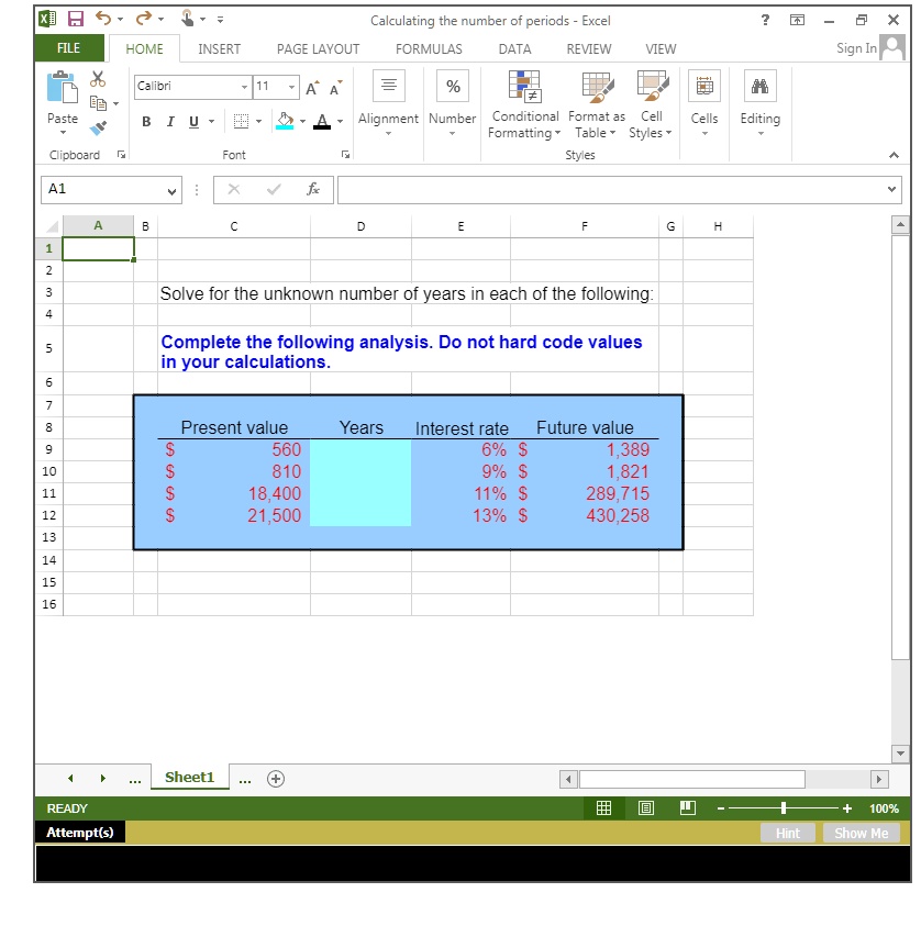 SOLVED: Calculating the number of periods in Excel FILE HOME INSERT ...