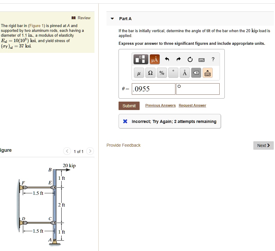 Solved Part A The Rigid Bar In Figure 1 Is Pinned At A And Supported