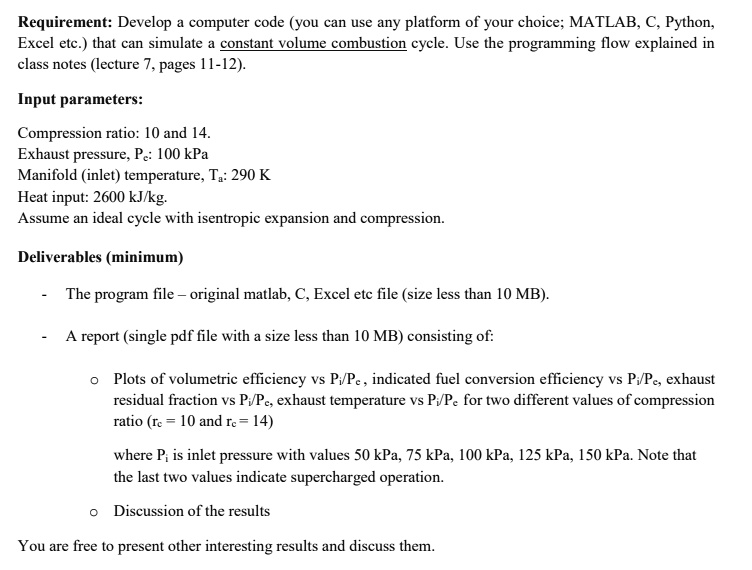 Exhaust Project Coding Matlab SOLVED: Requirement: Develop a computer code (you can use any platform ...