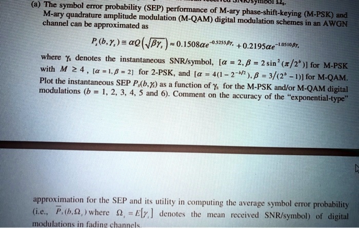 SOLVED: Using MATLAB, the symbol error probability (SEP) performance of ...