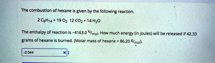 The combustion of hexane is given by the following re… - SolvedLib