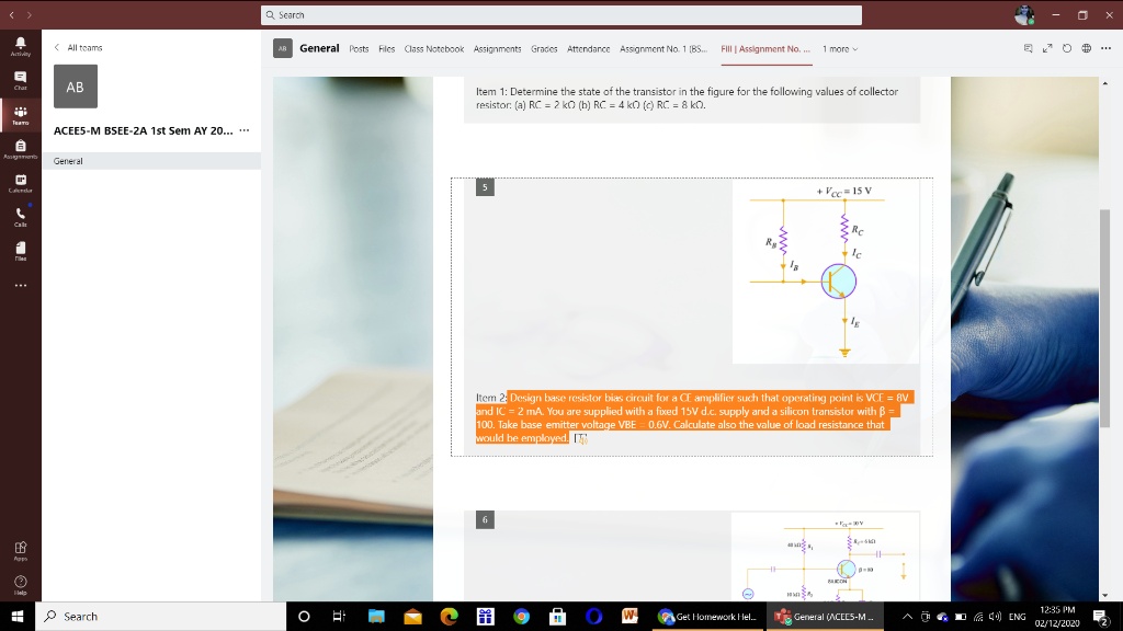 Item 1: Determine the state of the transistor in the figure for the ...
