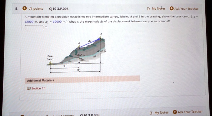 SOLVED: CJ10 P.006. My Notes Ask Your Teacher A mountain-climbing ...