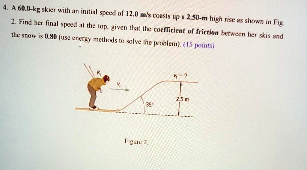 A 600 Kg Skier With An Initial Speed Of 120 Ms Coasts Up A 250 M 2 Find ...