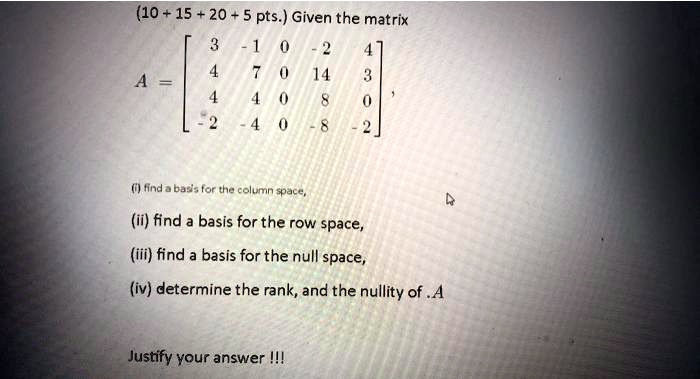 10 15 20 5 pts given the matrix lindabasi for the column pace ii find ...