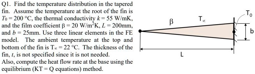 SOLVED: Find the temperature distribution in the tapered fin. Assume ...