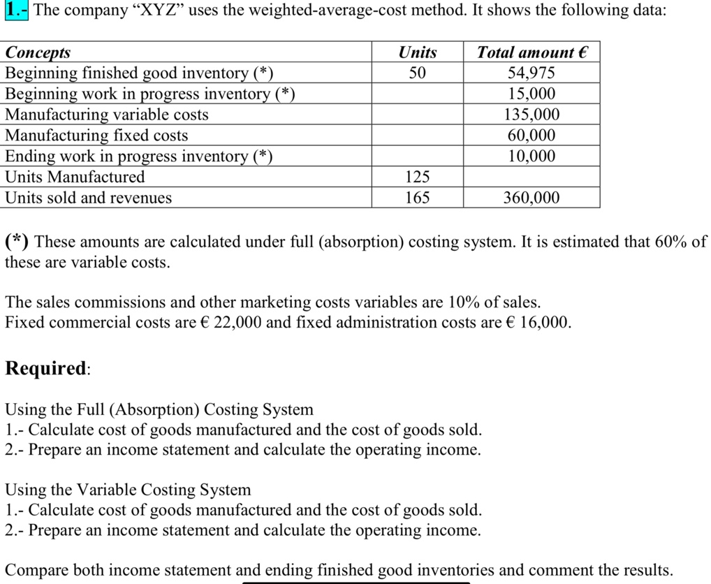 SOLVED The company "XYZ" uses the weightedaveragecost method. It