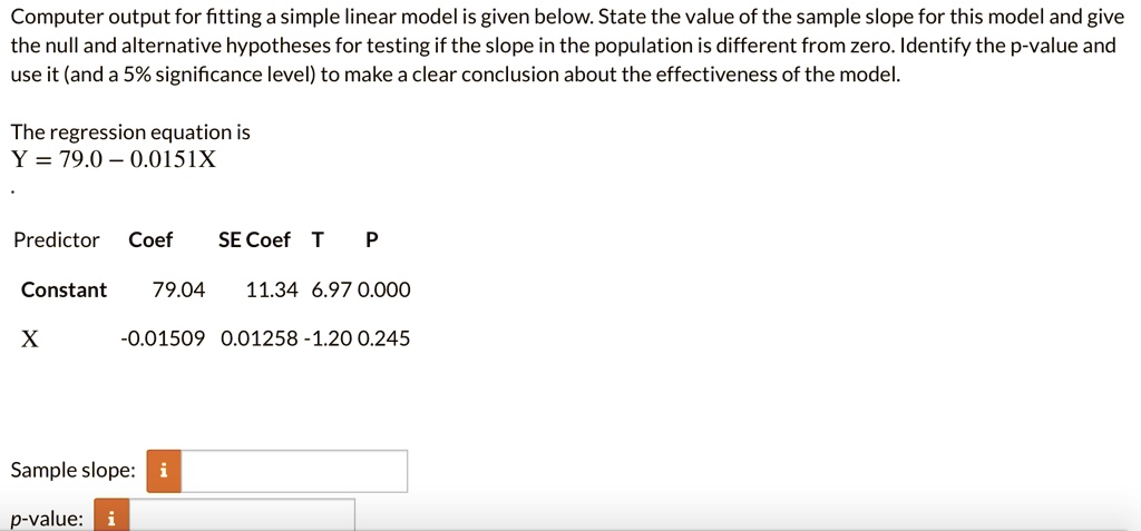 SOLVED: Computer output for fitting a simple linear model is given ...
