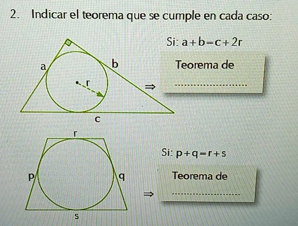 SOLVED: 2 Indicar El Teorema Que Se Cumple En Cada Caso: Si- A+b=c+2r B ...