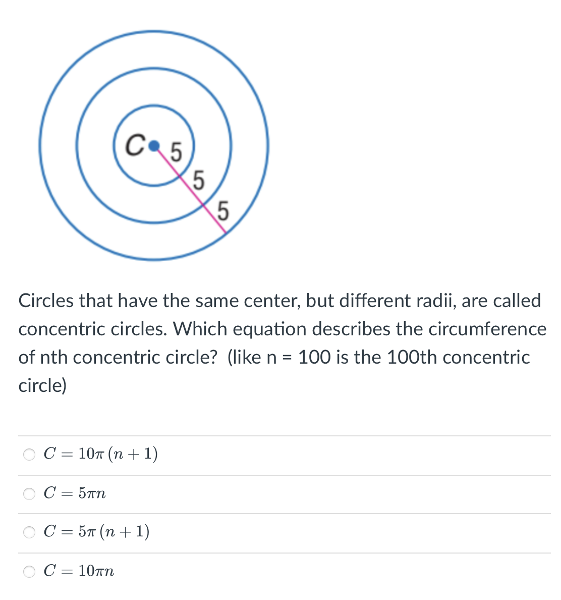 Circles that have the same center, but different radii, are called ...