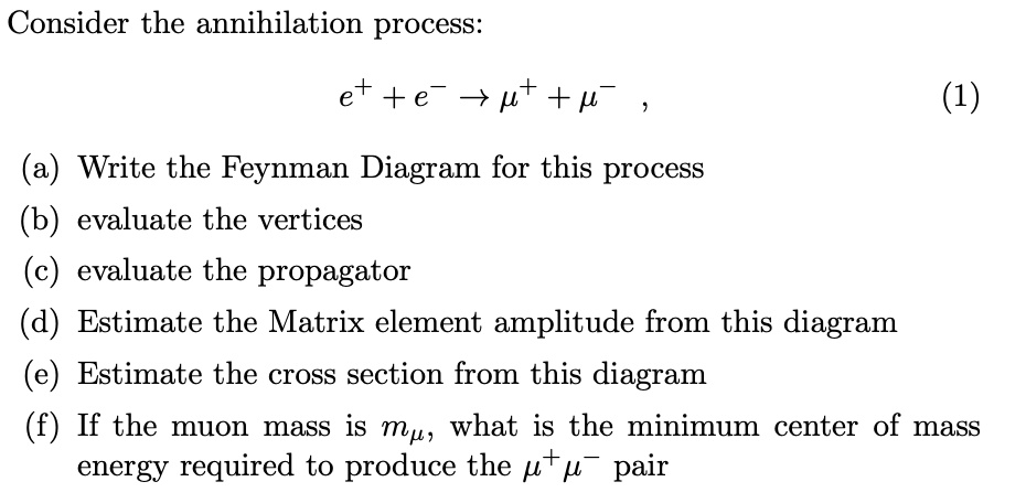 SOLVED: Consider The Annihilation Process: E++e–> U++u- (1) A) Write ...