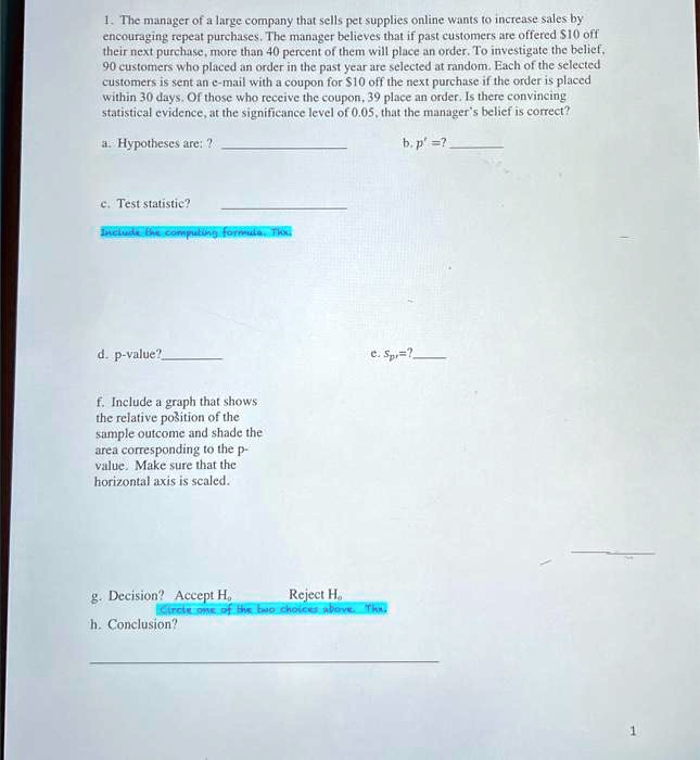 SOLVED 1. The manager of a large company that sells pet supplies