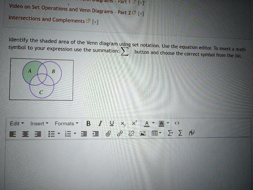 SOLVED: Video On Set Operations And Venn Diagrams - Part 2 ...