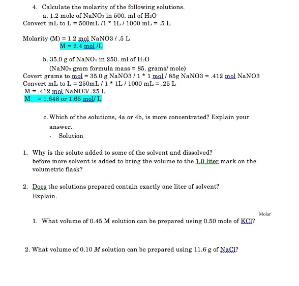 Calculate The Molarity Of The Following Solutions 1 2 Itprospt