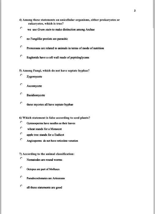 SOLVED N 4 Among these statements on unicellular organisms, either