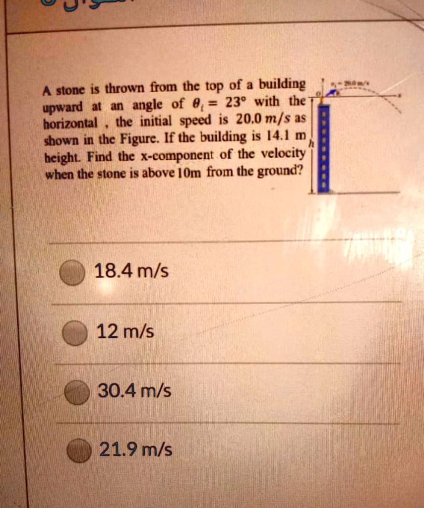 SOLVED:(ad stone is thrown from the top of & building upward at an ...