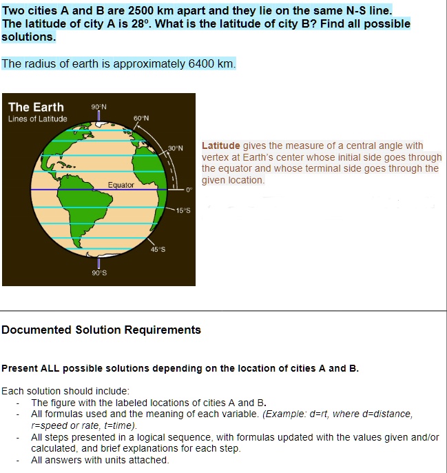 SOLVED: Two cities A and B are 2500 km apart and they lie on the same N ...