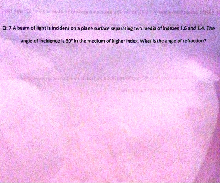 SOLVED:Q: 7 A beam of light is incident on a plare surface separating ...