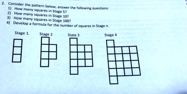 SOLVED: Consider the pattern below. How many squares answer the ...
