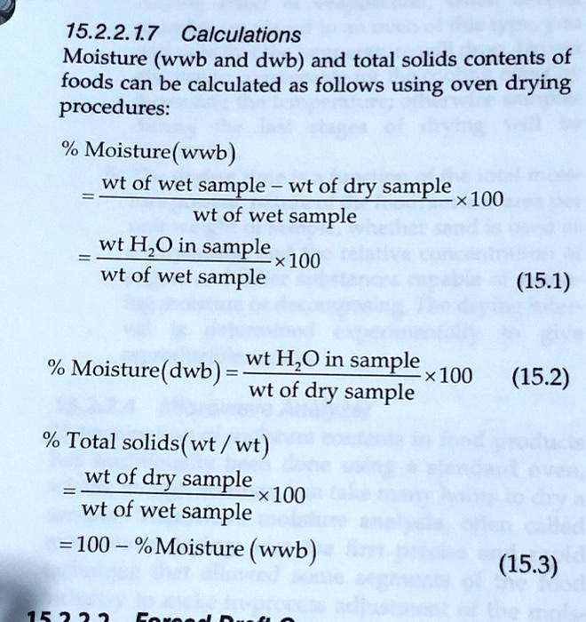 SOLVED 15.2.2.17 Calculations Moisture (wwb and dwb) and total solids