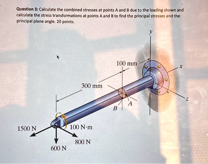 SOLVED: Question 3:Calculate the combined stresses at points A and B ...