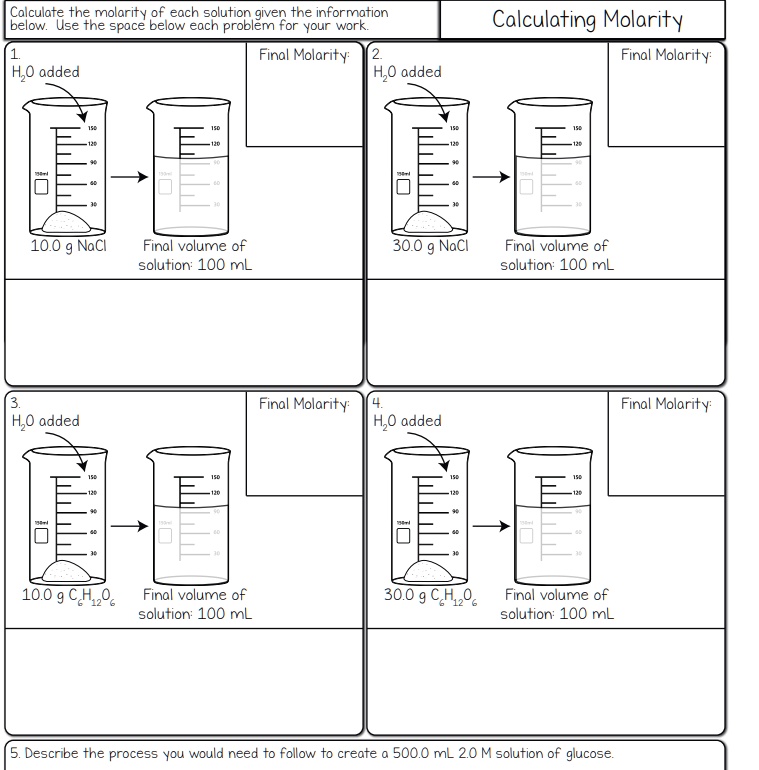 SOLVED Calculating Molarity 1 H2O added Final Molarity Final Molarity H2O added 10.0 g NaCl