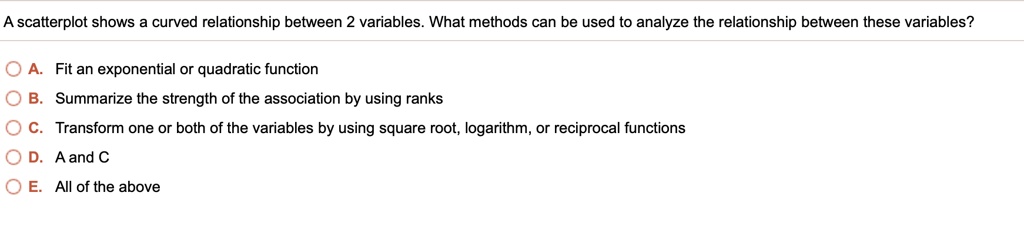 SOLVED: A scatterplot shows curved relationship between 2 variables ...