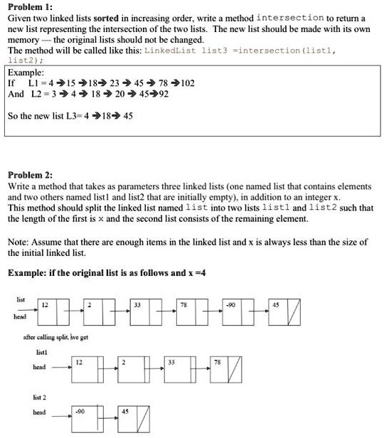 SOLVED: i want it in java lang Problem I: Given two linked lists sorted ...