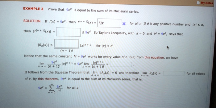 Solved Noter Example 2 Prove That 9e Equal The Sum Of Its Maclaurin