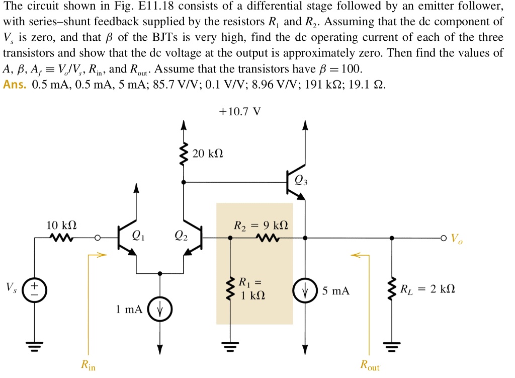 SOLVED The circuit shown in Fig. El1.18 consists of a differential