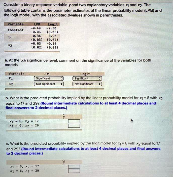 SOLVED Consider a binary response variable y and two explanatory