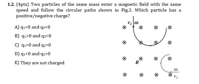 SOLVED: 1.2. (4pts) Two particles of the same mass enter magnetic field ...