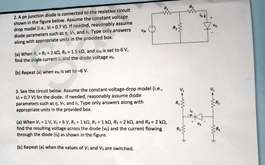R 2. A pn junction diode is connected to the resistive circuit shown in ...